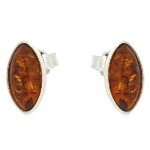 Marquise Cognac Amber Stud Earrings with Presentation Box