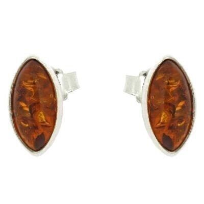 Boucles d'Oreilles Clous d'Ambre Marquise Cognac avec Coffret de Présentation