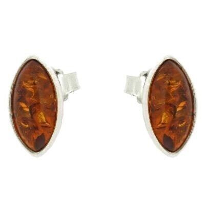 Marquise Cognac Amber Stud Earrings with Presentation Box