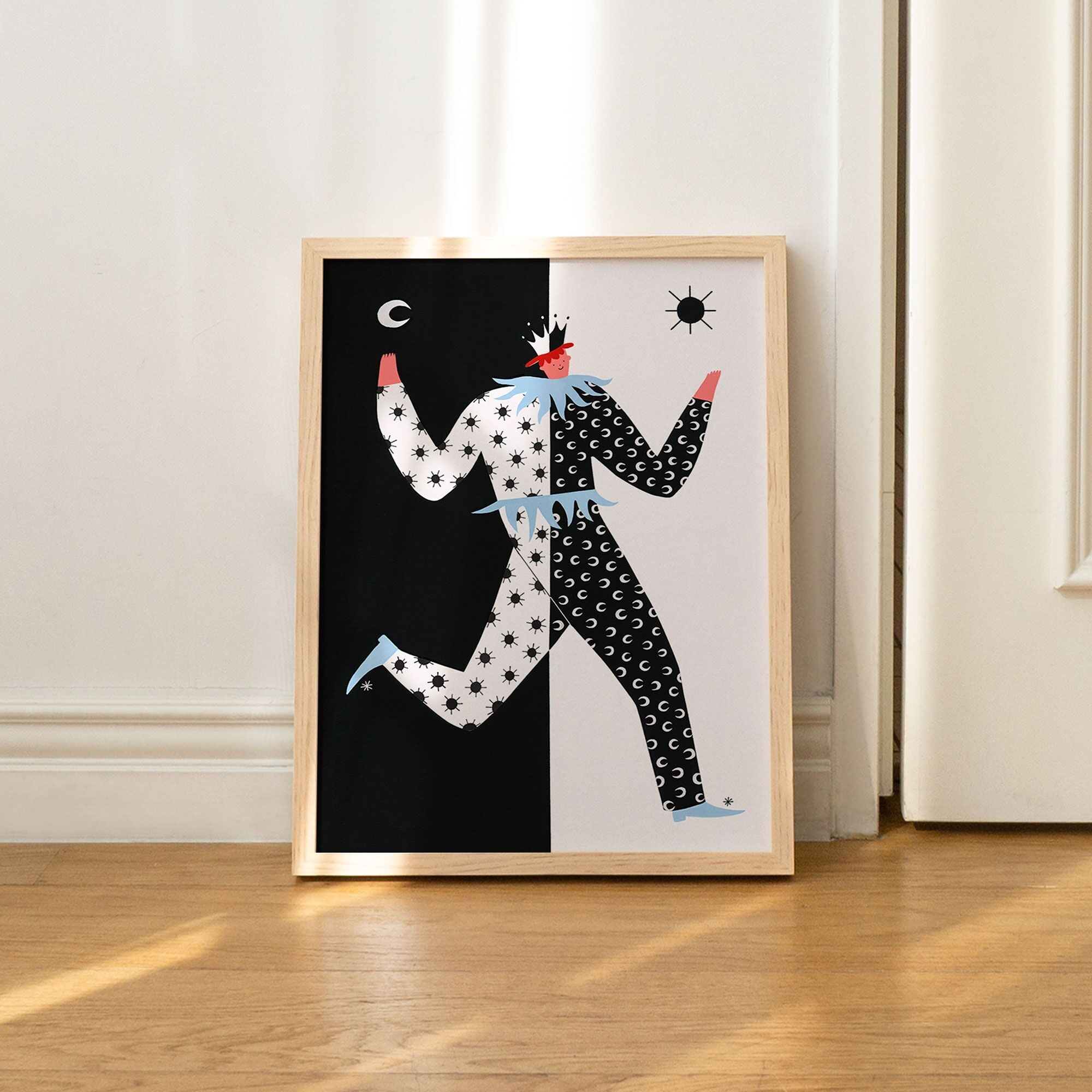 Stampa artistica uomo sole e luna | Arte della parete della scuola materna | Celeste | A5 A4 A3