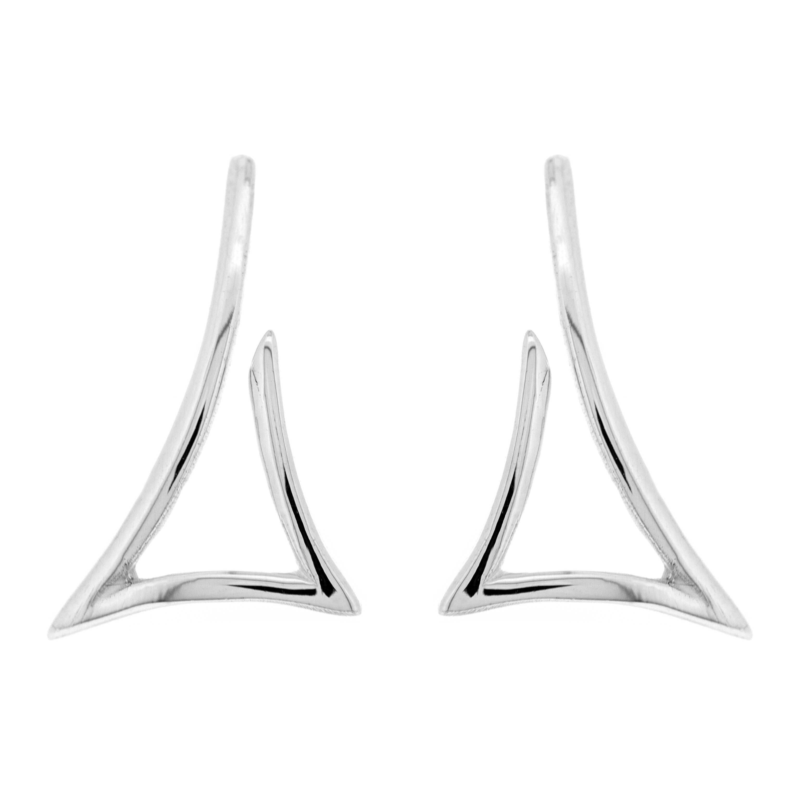 Aretes de plata esterlina con triángulo abstracto y caja de presentación