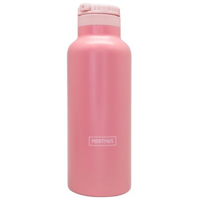 Double Wall Thermo Sport Bottle for hot and cold with Pink Straw Cap 500 ml