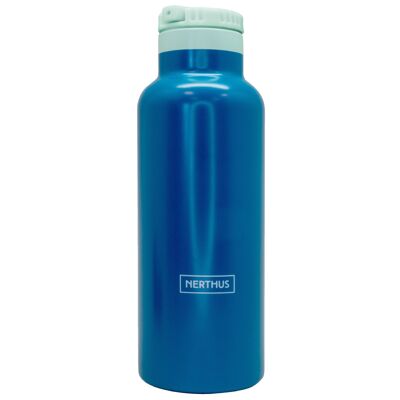 Doppelwandige Thermo-Sportflasche für heiß und kalt mit blauem Strohverschluss 500 ml