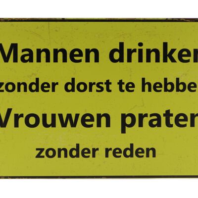 Mannen drinken metalen bord 20x30cm