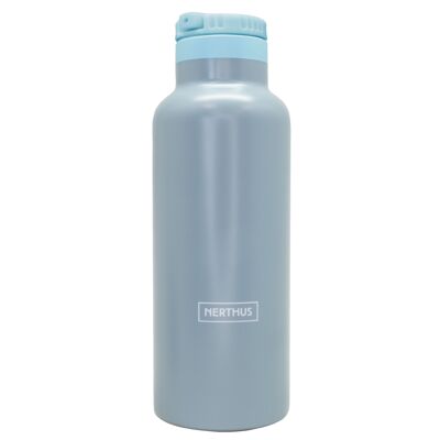 Doppelwandige Thermo-Sportflasche für heiß und kalt mit grauem Strohverschluss 500 ml