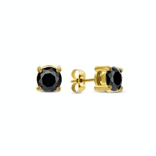 Frank 1967 steel ear stud round stone black cz 6mm vintage gold