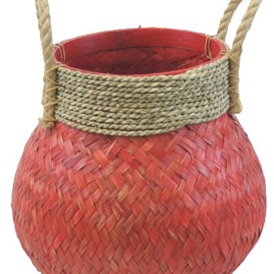 panier de rangement en bambou rouge arros avec corde Small