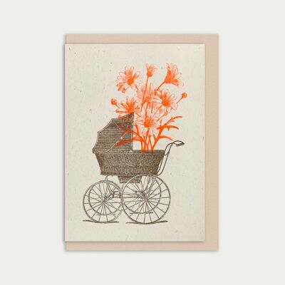 Birth card / stroller / recycled paper