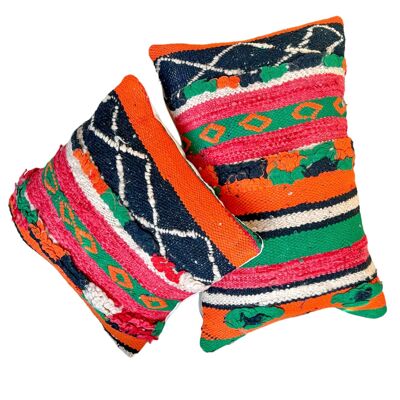 Coussins Tribal Boujad - Orange, Vert & Rouge