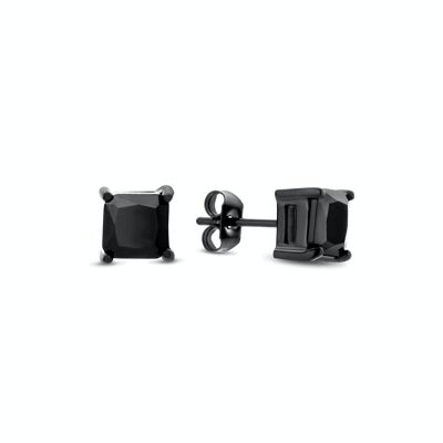 Frank 1967 steel ear stud square stone black cz 7mm black