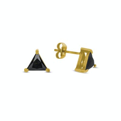 Frank 1967 steel ear stud triangle stone black cz 7mm vintage gold