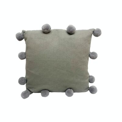 Cuscino quadrato grigio con pompon