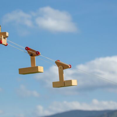 Mini cable car, kit for 2 cable car gondolas with station, wooden toys