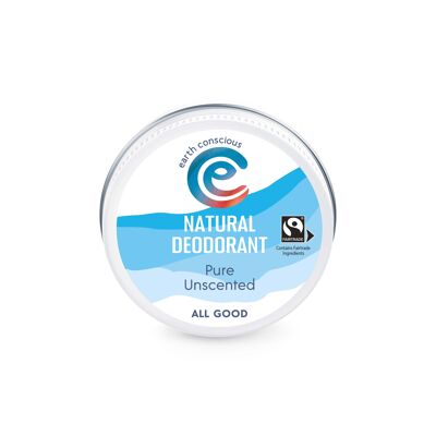 Baume déodorant naturel - Pur non parfumé 60 g Fairtrade, sans plastique, sans cruauté envers les animaux, fabriqué au Royaume-Uni