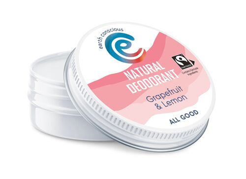 Natural Deodorant Balm - Grapefruit & Lemon 60g Plastic-Free, Fairtrade, Made in the UK