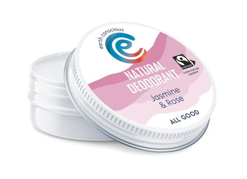 Natural Deodorant Balm - Jasmine & Rose 60g Fairtrade, Cruelty-Free, Plastic-Free, Made in the UK