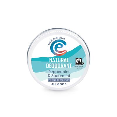 Natural Deodorant Balm - Peppermint & Spearmint Strong Protection 60g - Plastic-Free, Fairtrade, Cruelty-Free