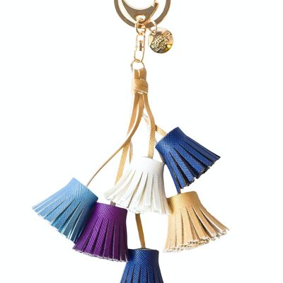 Tassel Keyring Bag Charm Blue, White, Gold