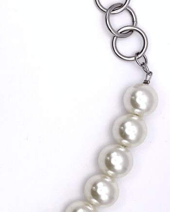COLLIER DE GROSSES PERLES BLANCHES SIMPLE RANG TAILLE L 2