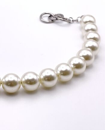 COLLIER DE GROSSES PERLES BLANCHES SIMPLE RANG TAILLE L 3