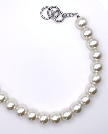 COLLIER DE GROSSES PERLES BLANCHES SIMPLE RANG TAILLE L 4