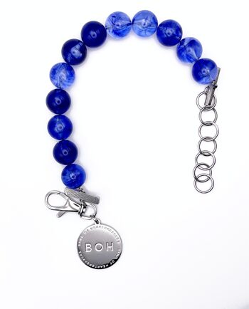 COLLIER DE GROSSES PERLES BLEUES SIMPLE RANG TAILLE L 2