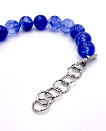 COLLIER DE GROSSES PERLES BLEUES SIMPLE RANG TAILLE L 4