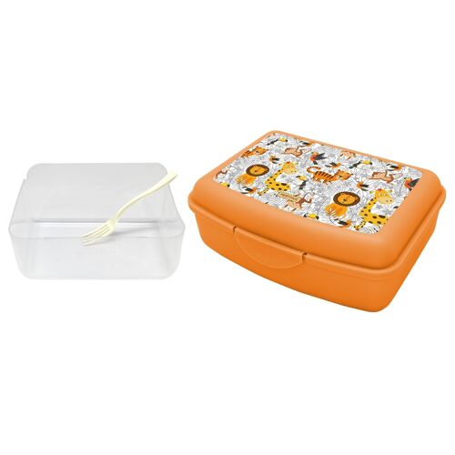 Fiambrera Infantil y contenedor con tenedor incluido, Caja de Almuerzo, Ligera y Fácil de Limpiar Leones