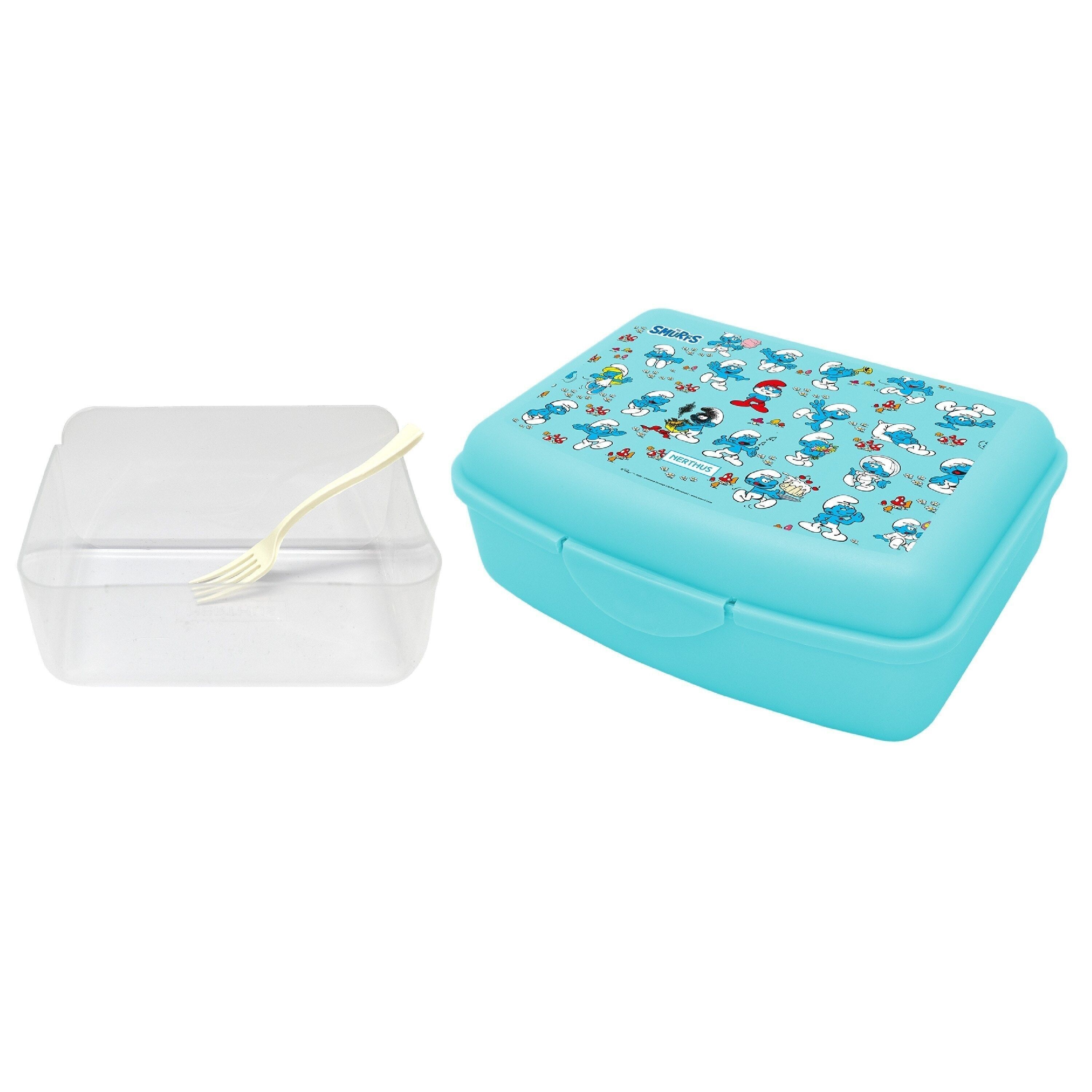 Lunchbox für Kinder und Behälter mit Gabel inklusive, Lunchbox, leichte und einfach zu reinigende Schlümpfe