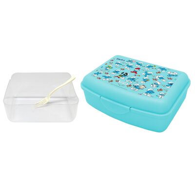 Children's lunch box and container with fork included, Lunch Box, Light and Easy to Clean Smurfs