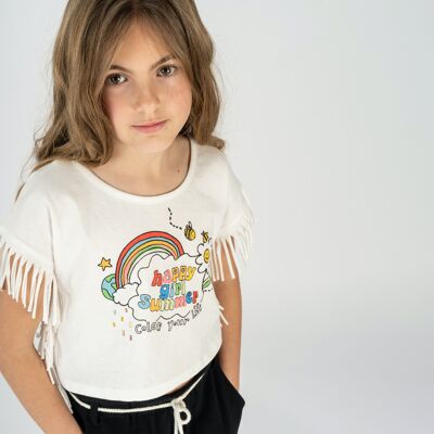 Elfenbeinfarbenes T-Shirt für Mädchen CAFULL