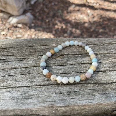 Lithotherapy elastic bracelet in natural Amazonite, Made in France