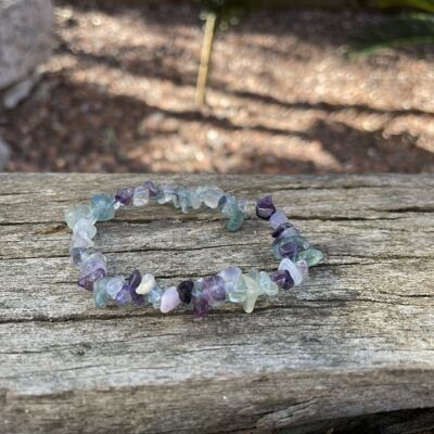 Lithotherapy elastic bracelet in Fluorite or Fluorine pearl chips shape