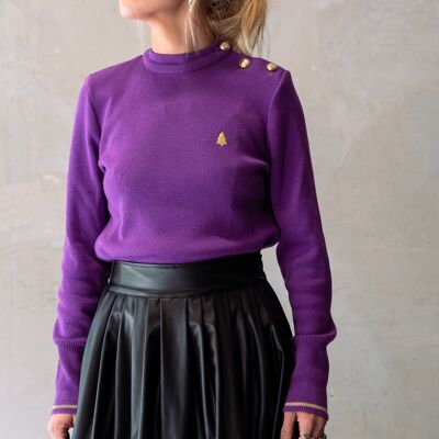 Marie pull laine violet broderie or