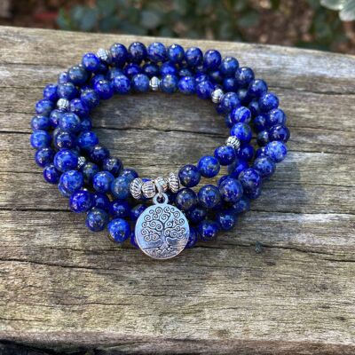 Tibetan Mala bracelet in Lapis Lazuli and tree of life charm