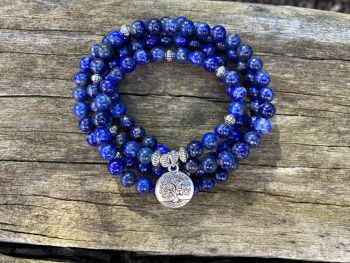 Bracelet Mala tibétain en Lapis Lazuli et breloque arbre de vie 2