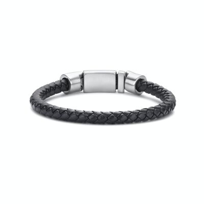 Bracelet Frank 1967 acier cuir tressé noir ips lock