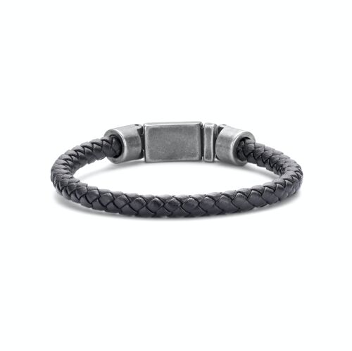 Frank 1967 bracelet steel black braided leather vintage steel lock