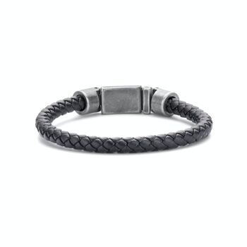 Bracelet Frank 1967 acier cuir tressé noir cadenas acier vintage
