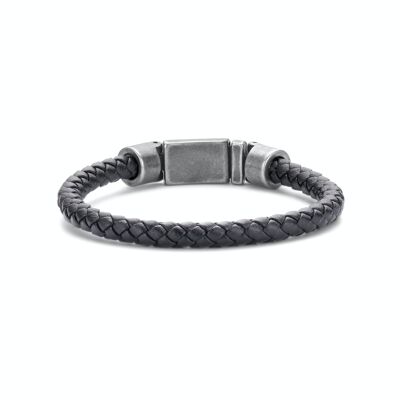 Bracelet Frank 1967 acier cuir tressé noir cadenas acier vintage