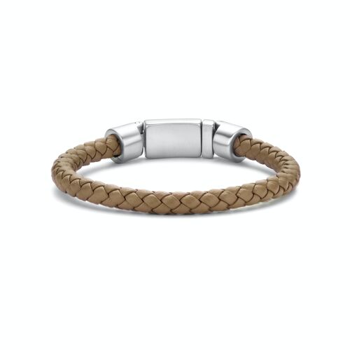 Frank 1967 bracelet steel light brown braided leather ips lock
