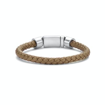 Bracciale Frank 1967 acciaio cuoio intrecciato marrone chiaro chiusura ips