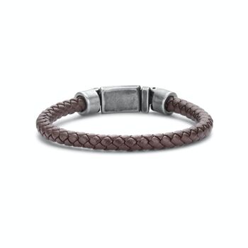 Bracelet Frank 1967 acier cuir tressé marron foncé cadenas acier vintage 1
