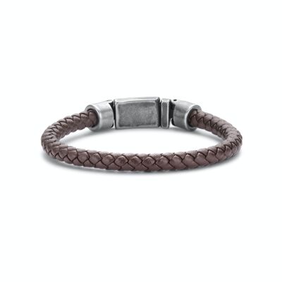 Bracelet Frank 1967 acier cuir tressé marron foncé cadenas acier vintage