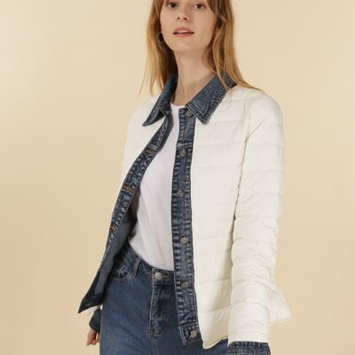 Denim dual-material padded jacket White