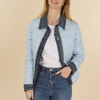 Denim dual-material padded jacket Blue