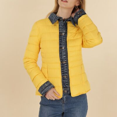 Gefütterte Jeansjacke aus zwei Materialien Gelb