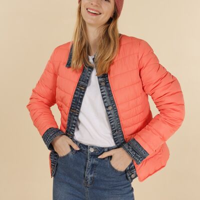 Coral denim dual-material padded jacket