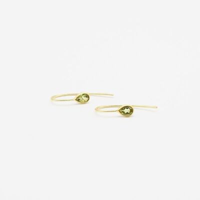 Pendientes colgantes, dorados de mujer. Piedra Peridoto. Chapados en oro, minimalistas