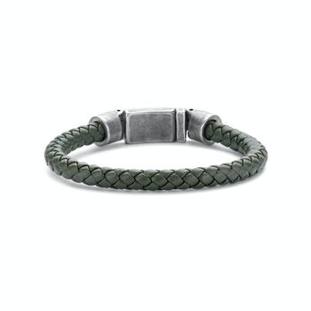 Frank 1967 bracelet acier cuir tressé vert foncé cadenas acier vintage 1